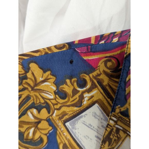 Notations Medium Silk Button Up Blue w/Gold Rope & Frames, Pink Ribbon VTG 80's - Picture 4 of 9